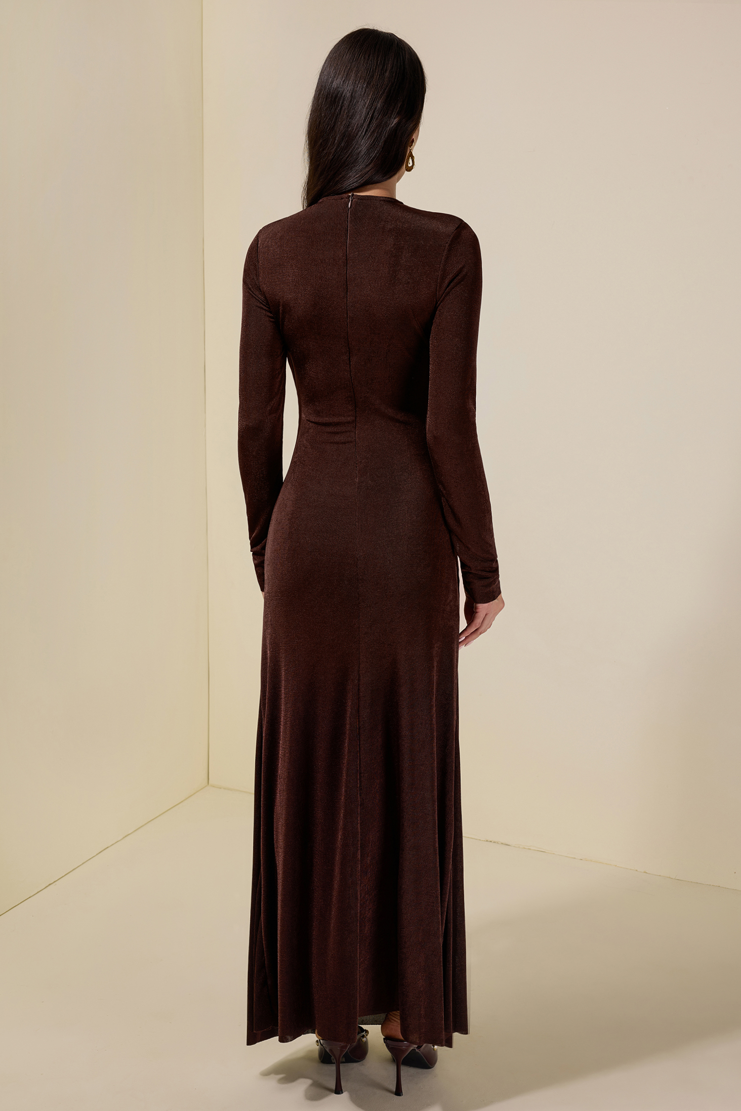 Jersey Gathering Long Sleeve Maxi Dress