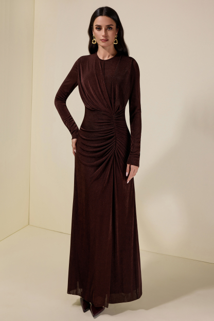 Jersey Gathering Long Sleeve Maxi Dress