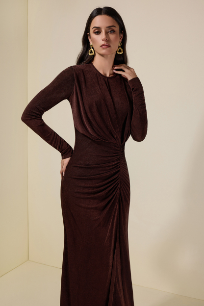 Jersey Gathering Long Sleeve Maxi Dress