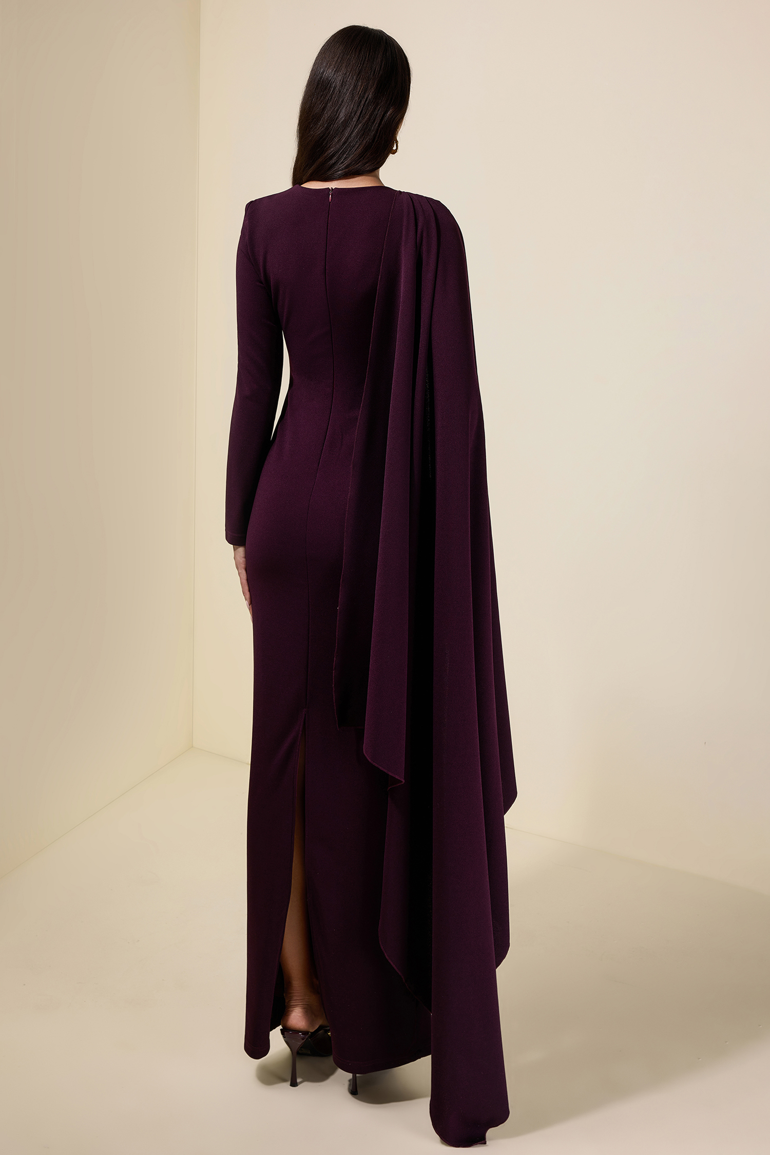 Solid One Sleeve Cape Maxi Dress