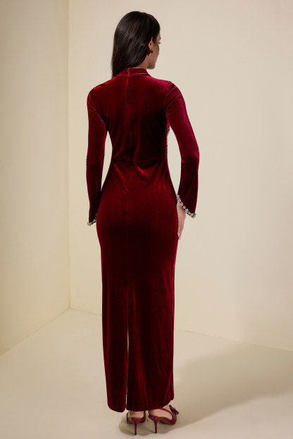 Velvet Rhinestone Long Sleeve Maxi Dress