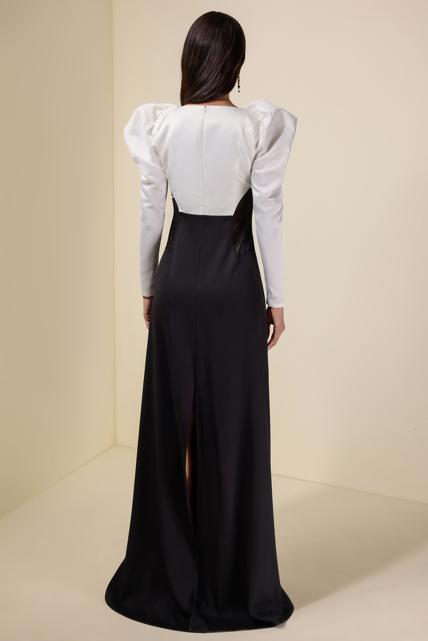 Contrast Color Long Sleeve Maxi Dress