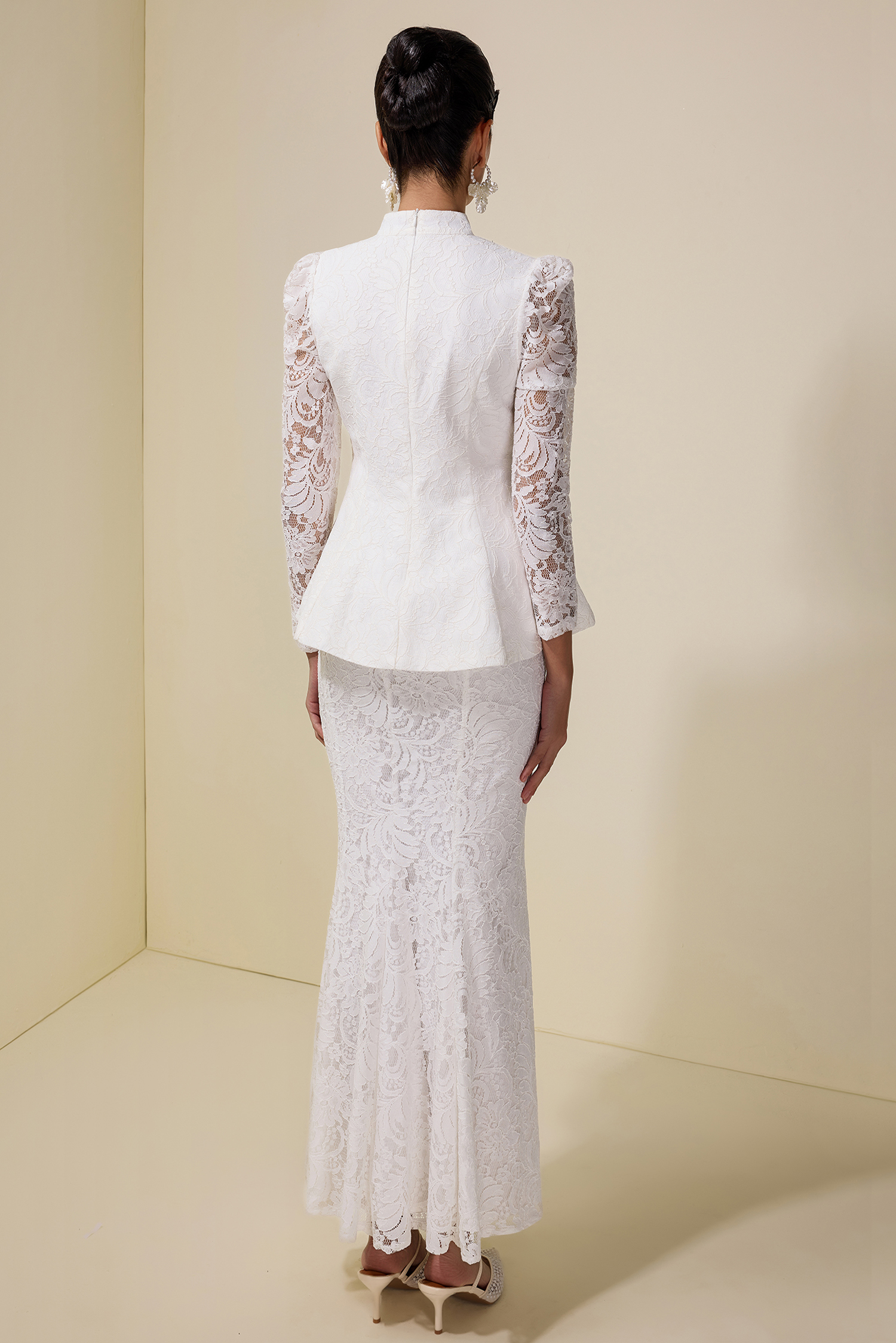 Lace Nail Bead Embroidery Top & Maxi Skirt Set