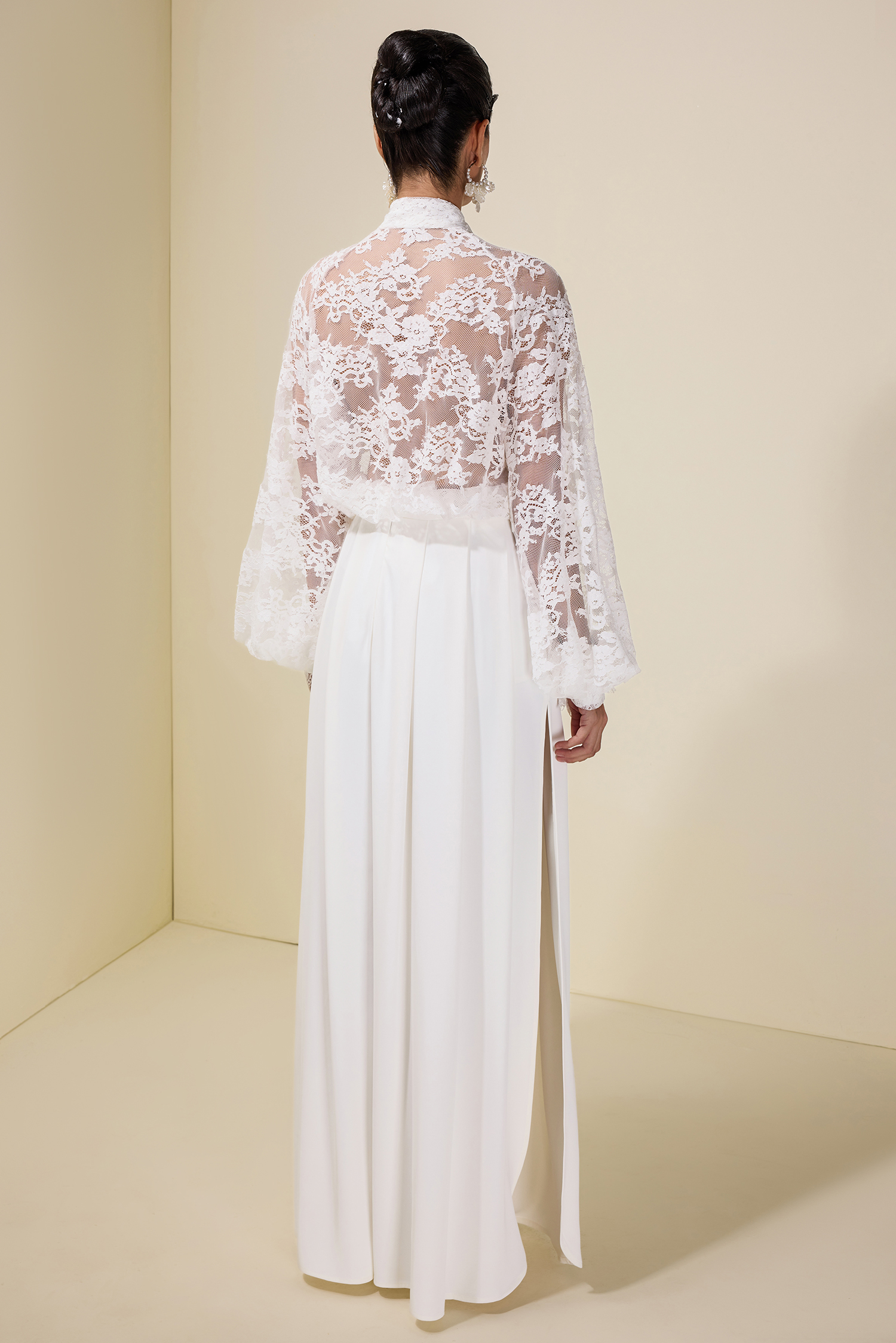 Lace Tie-Up Top & Loose Pants Set With Belt