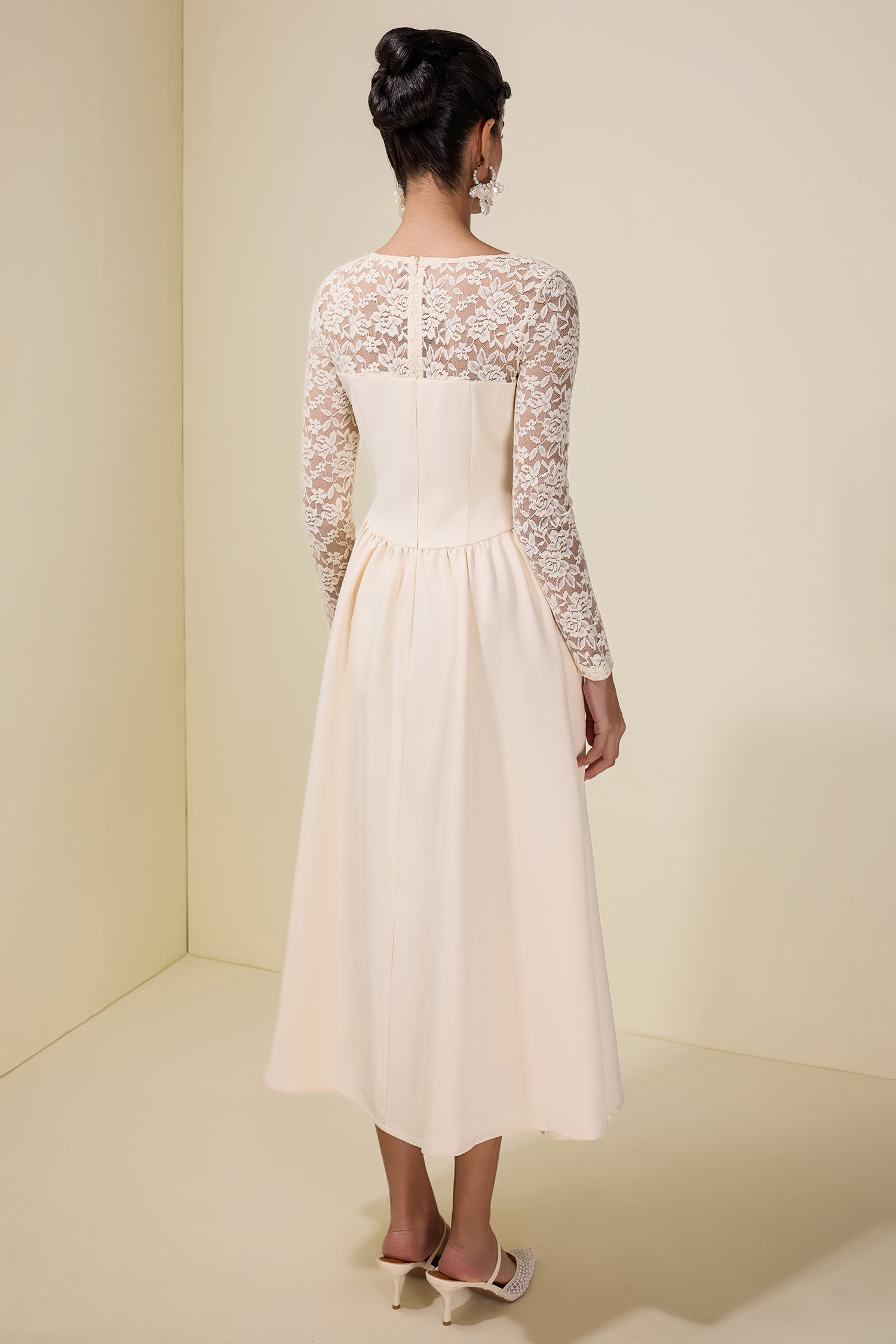 Lace Splicing See-Through Midi Dress