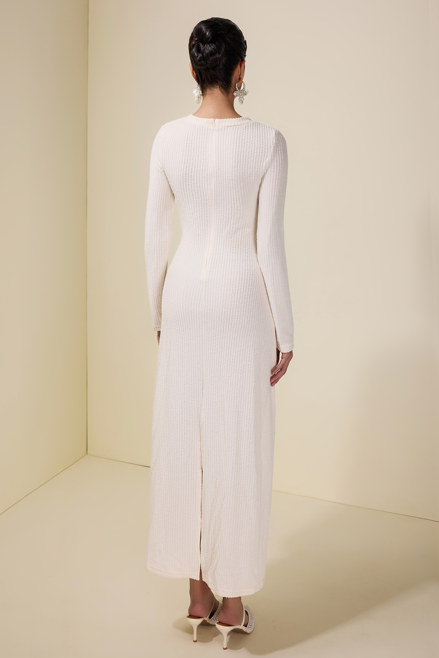 Lace Splicing Jersey Long Sleeve Midi Dress