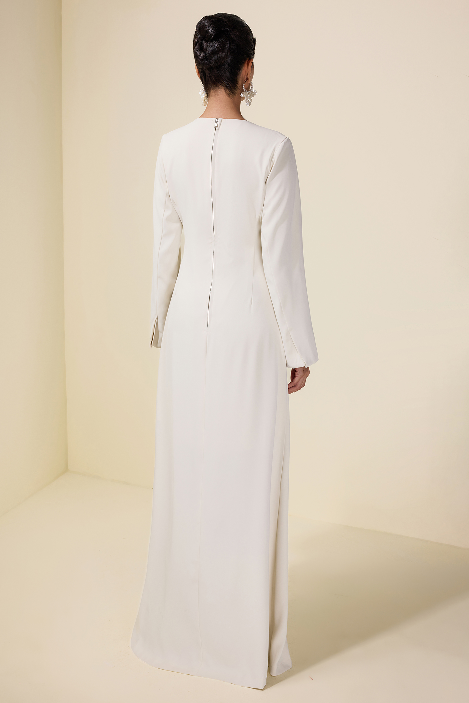 Solid Long Sleeve Split Maxi Dress