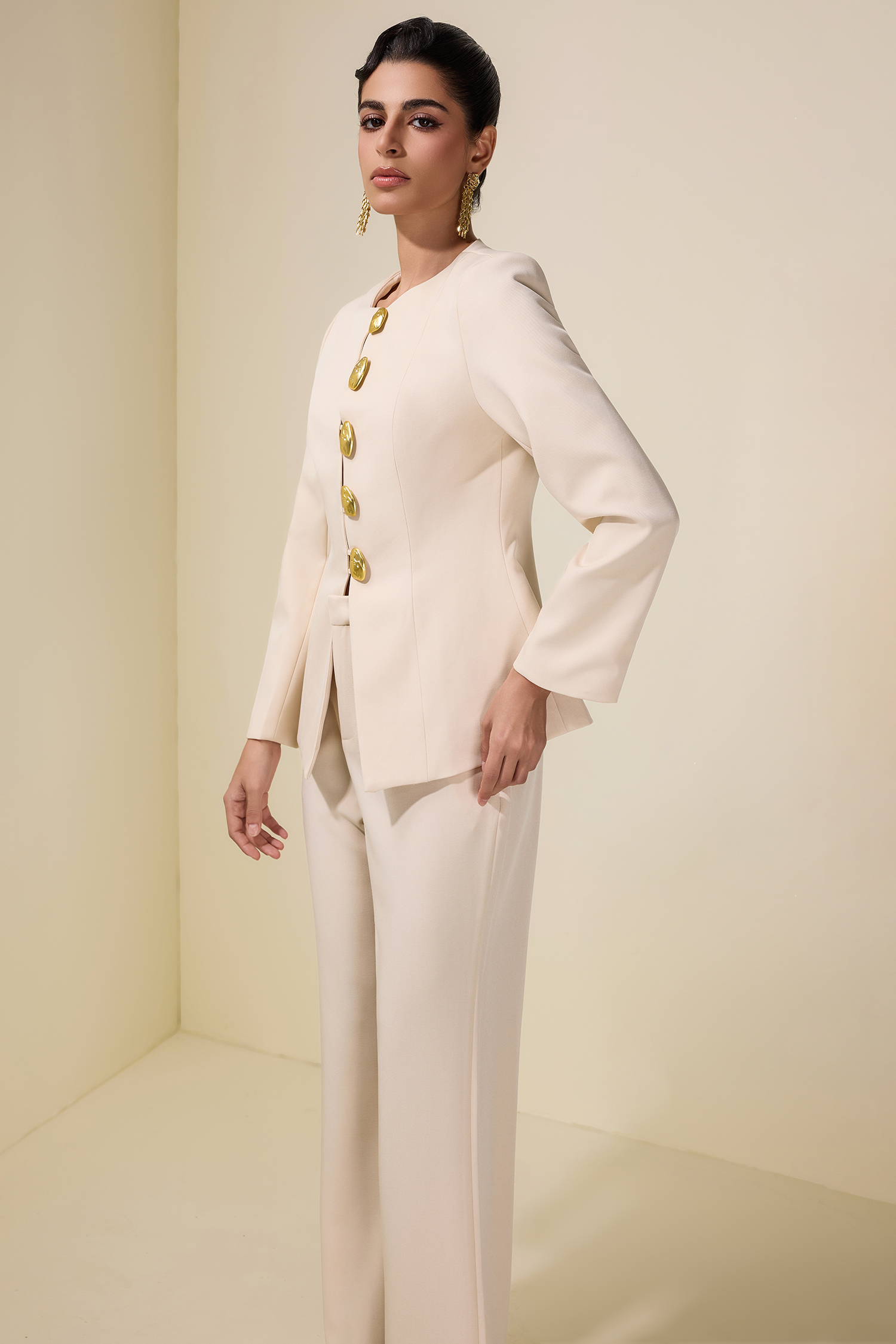 Metal Button Long Sleeve Top & Pants Set