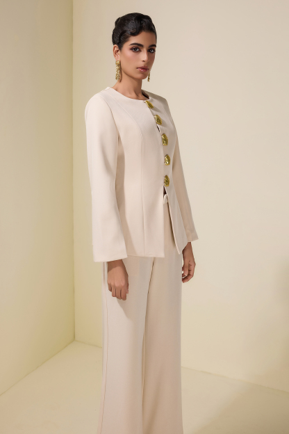 Metal Button Long Sleeve Top & Pants Set