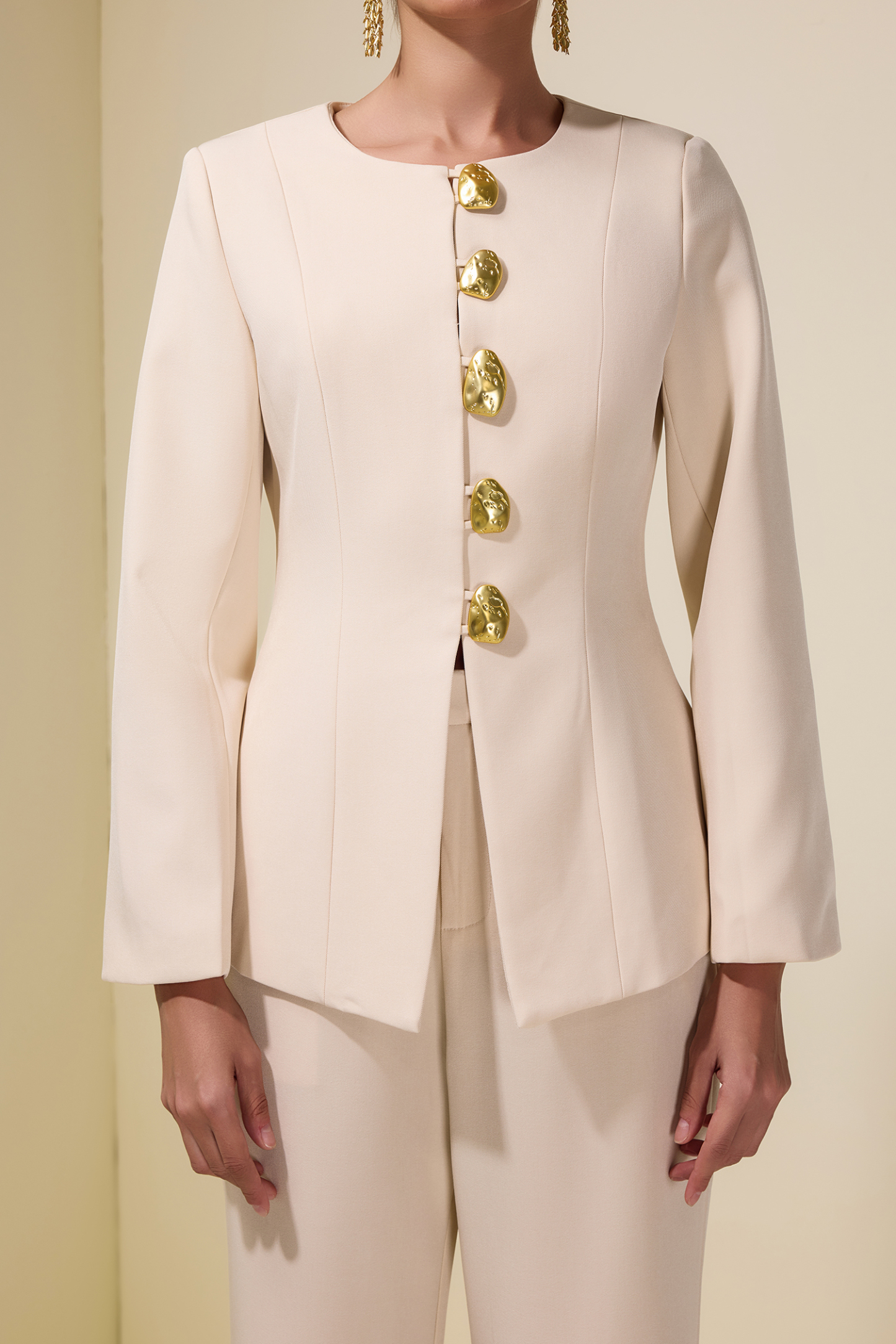 Metal Button Long Sleeve Top & Pants Set