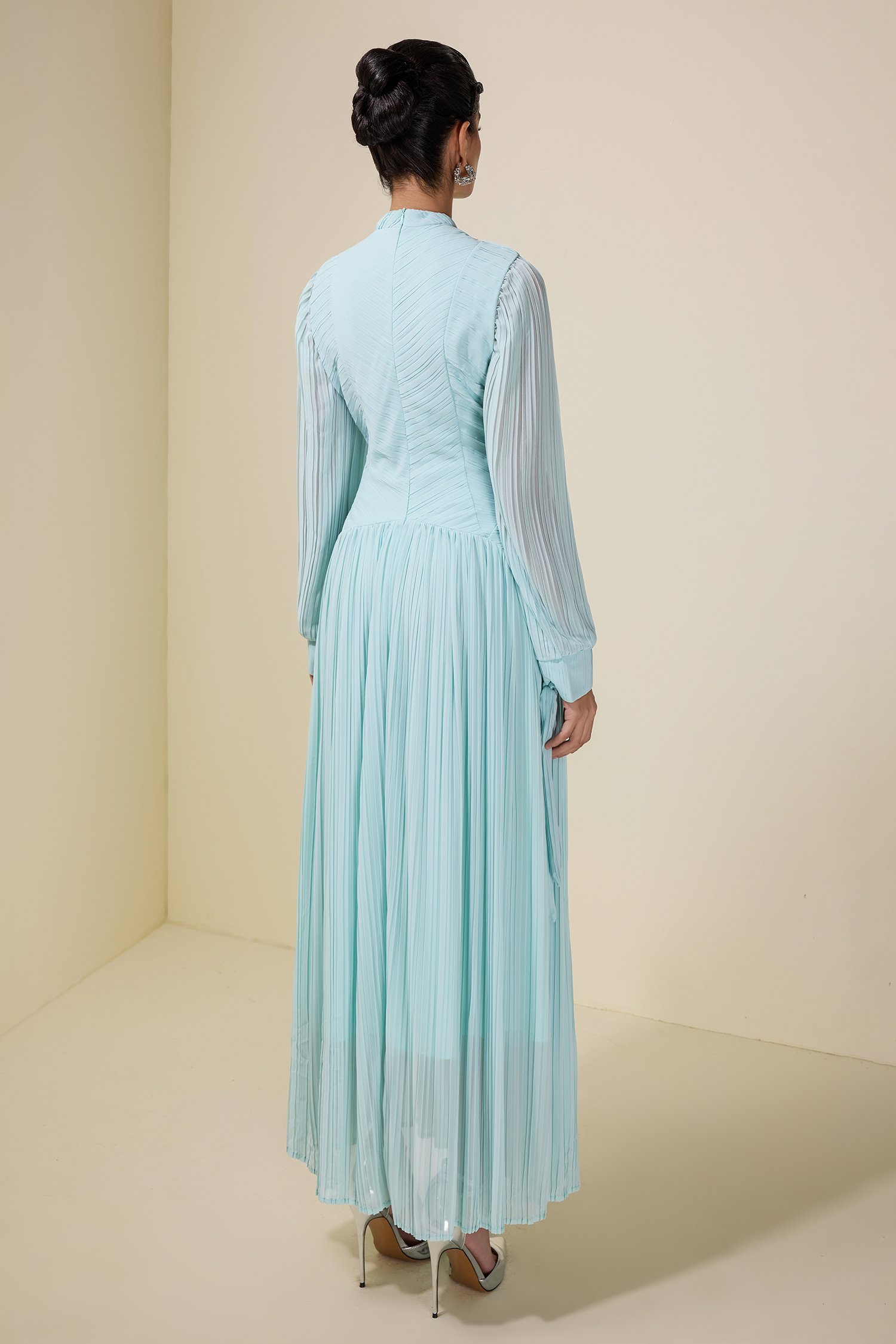 Chiffon Pleated Beaded Maxi Dress