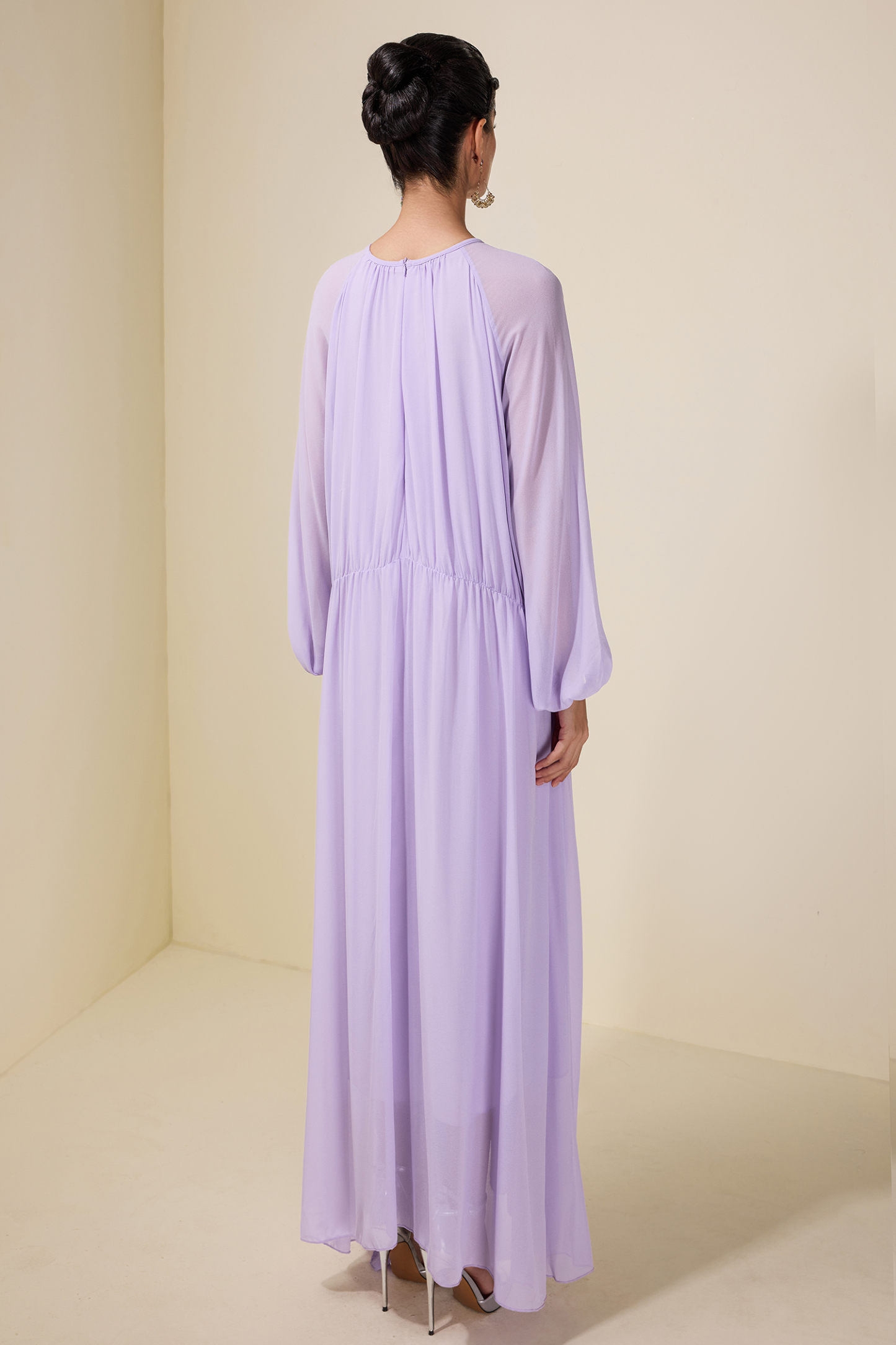 3D Flower Chiffon Raglan Sleeve Maxi Dress