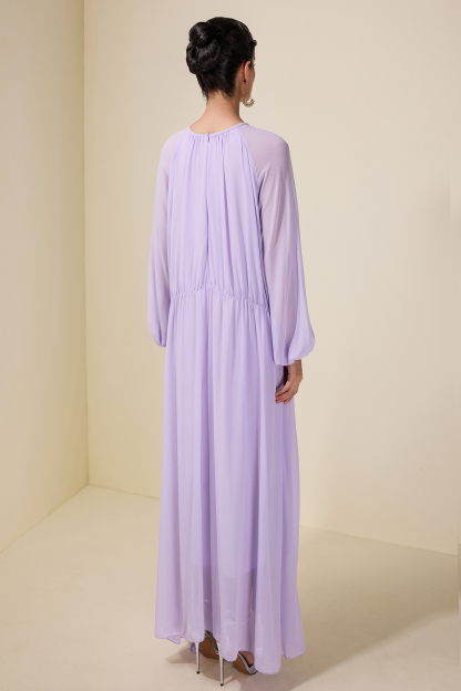 3D Flower Chiffon Raglan Sleeve Maxi Dress