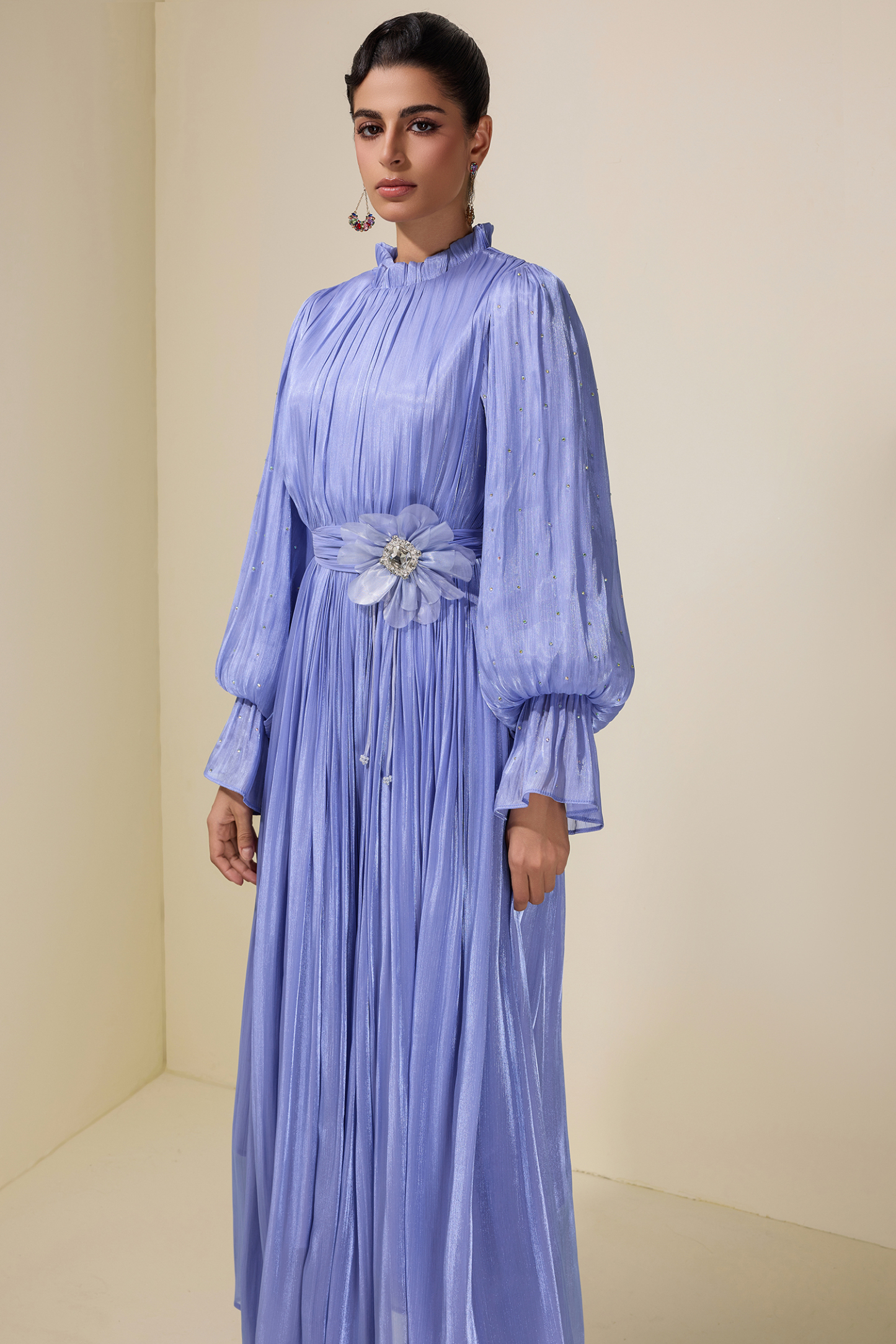 3D Flower Rhinestone Rivets Midi Dress