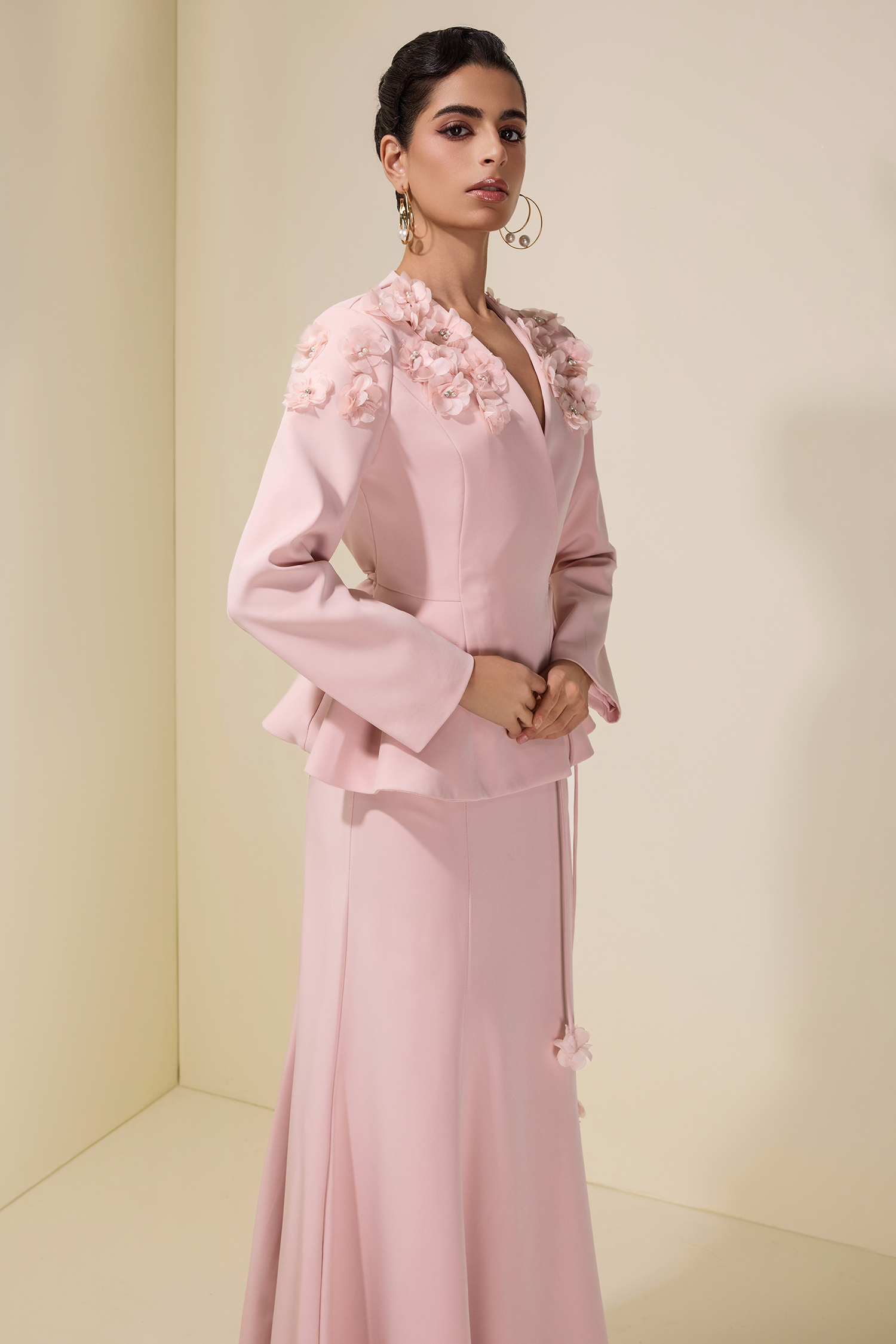 3D Flower Lace-Up Top & Maxi Skirt Set