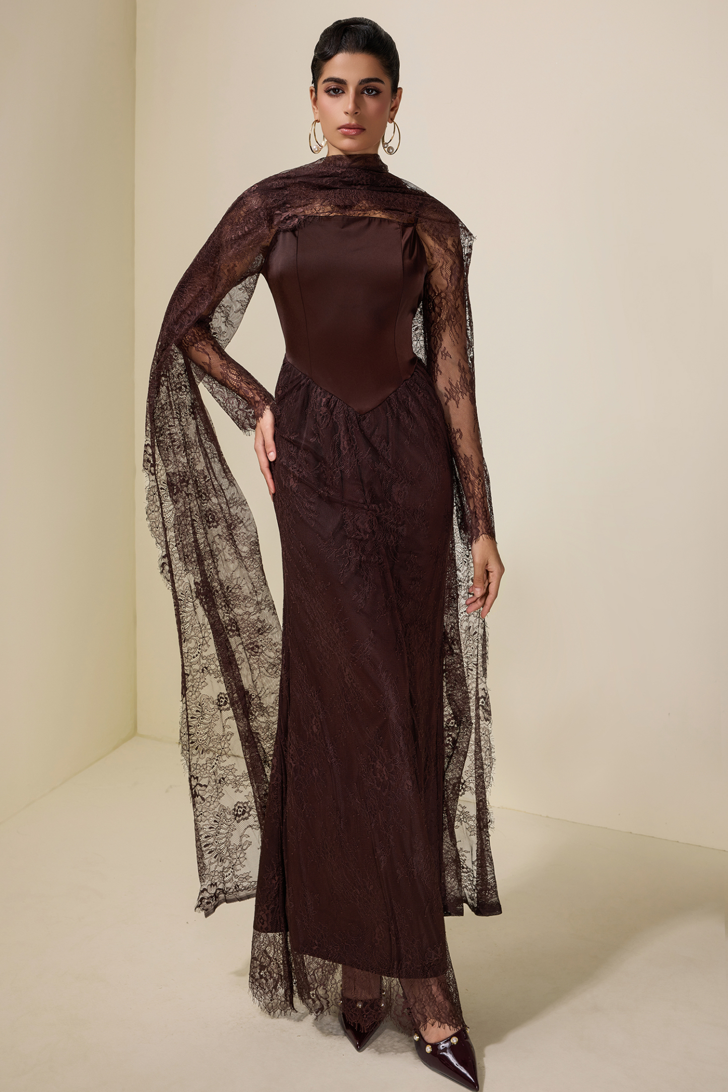 Lace Splicing Satin Tie-Up Maxi Dress – JardinVue