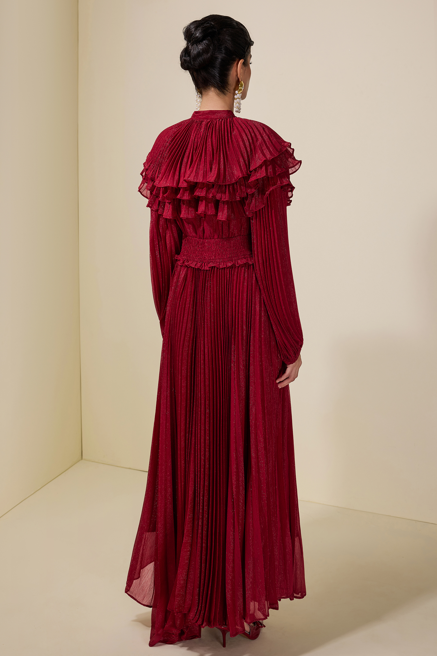 Luxury Pleated Ruffle Maxi Dress