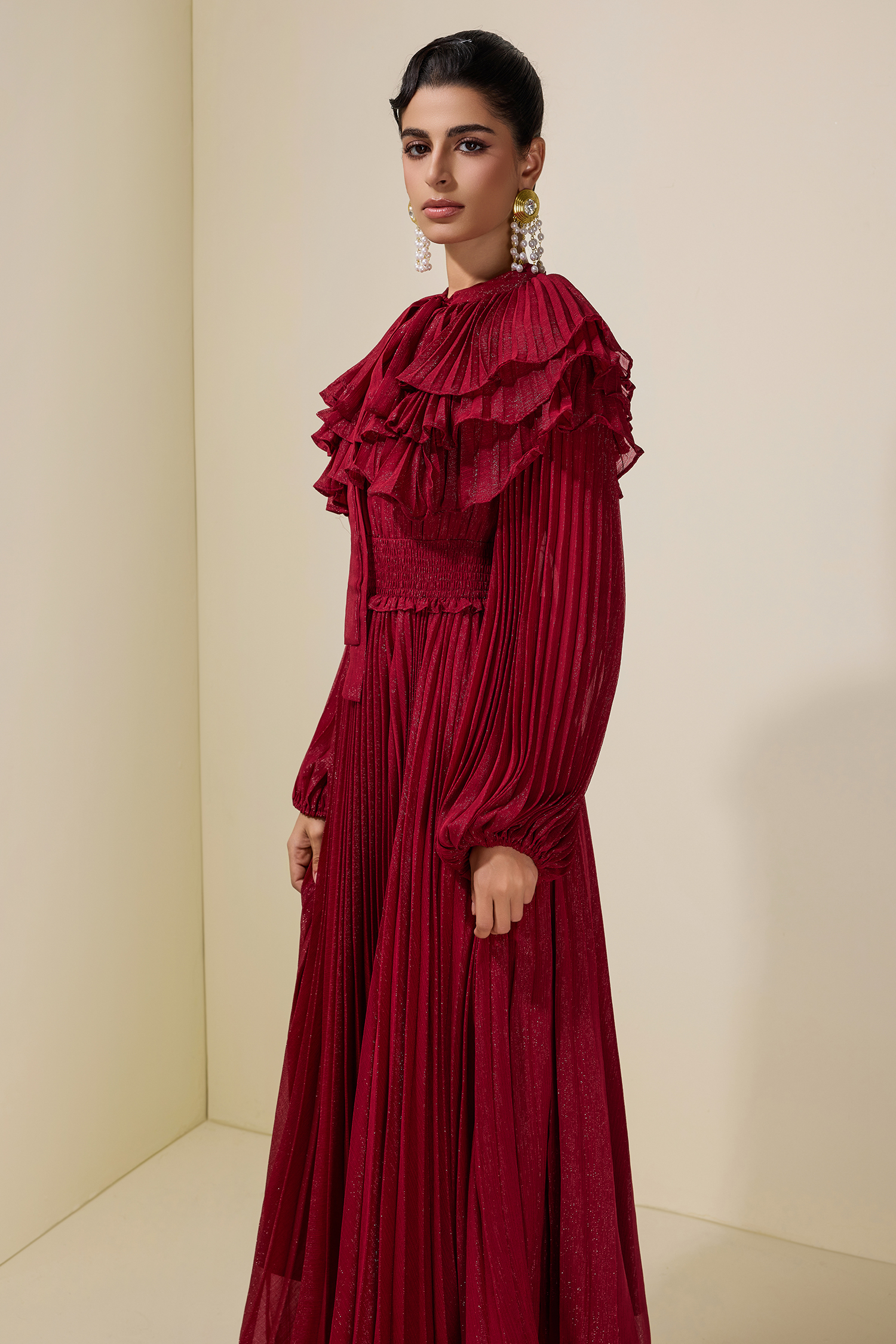 Luxury Pleated Ruffle Maxi Dress