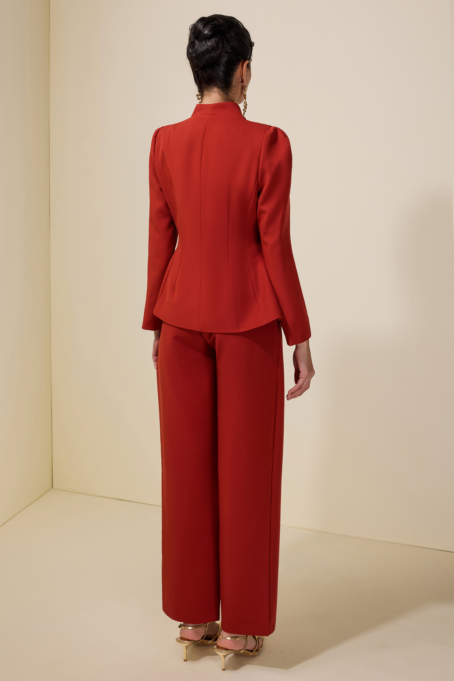 Solid Metal Button Blazer & Pants Set