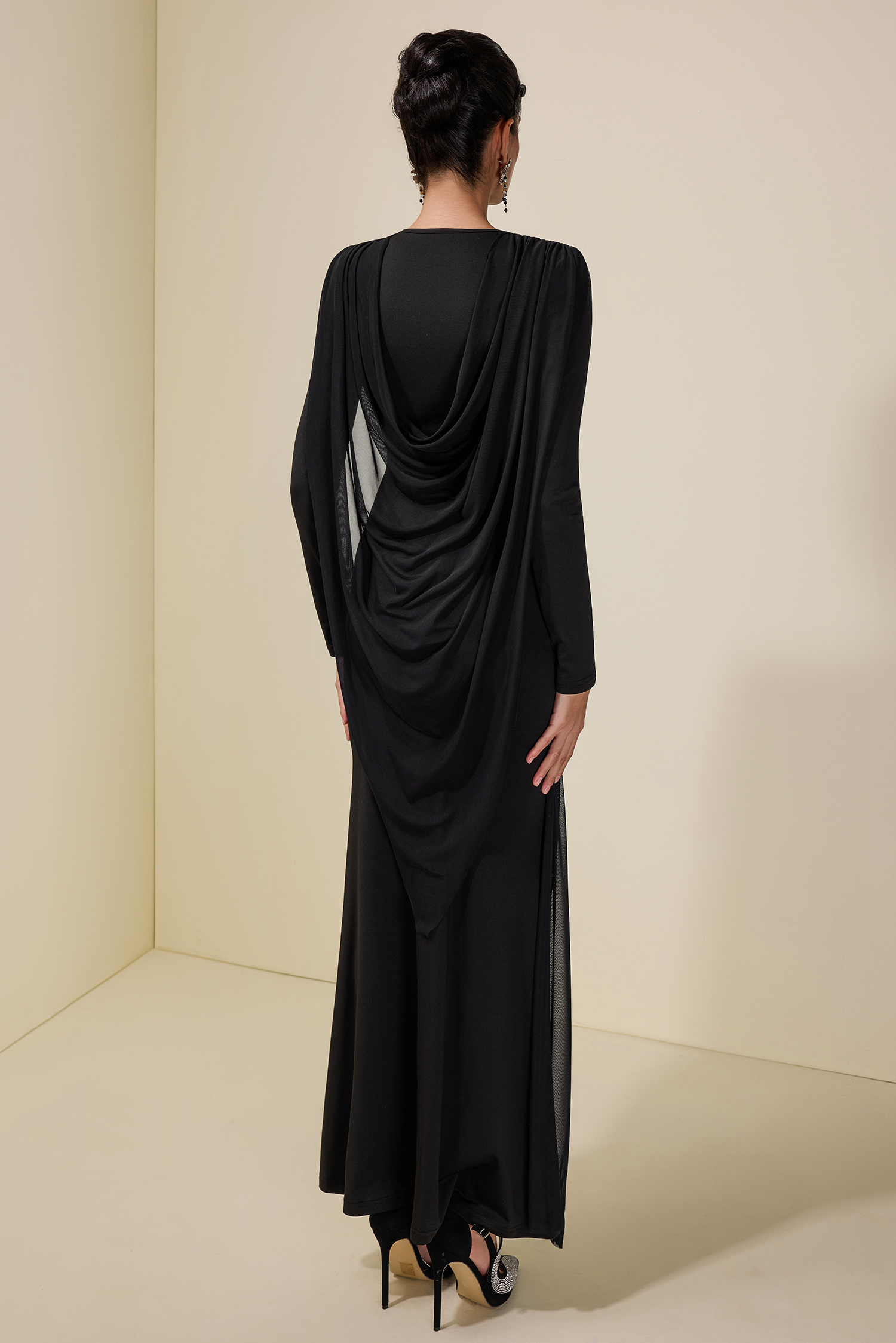 Mesh Pleated Tie-Up Maxi Dress