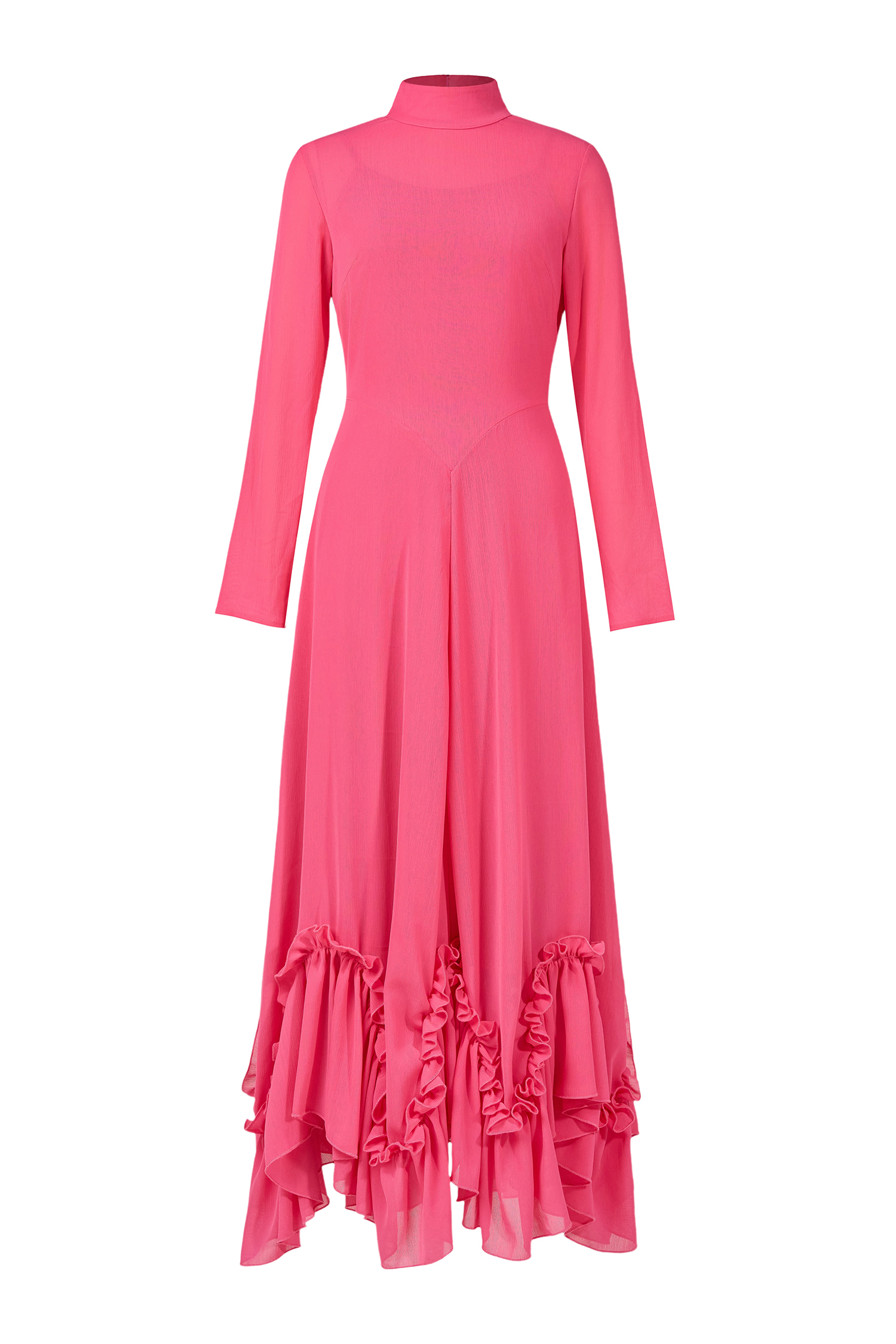 Ruffle Chiffon High Neck Maxi Dress
