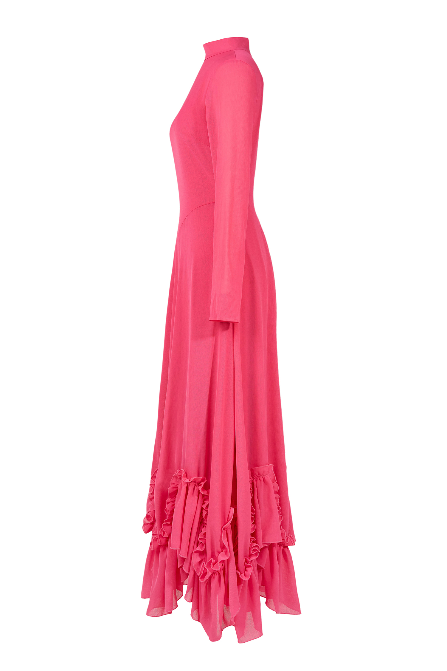 Ruffle Chiffon High Neck Maxi Dress