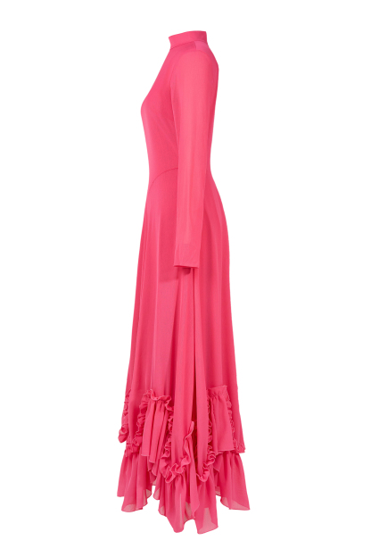 Ruffle Chiffon High Neck Maxi Dress