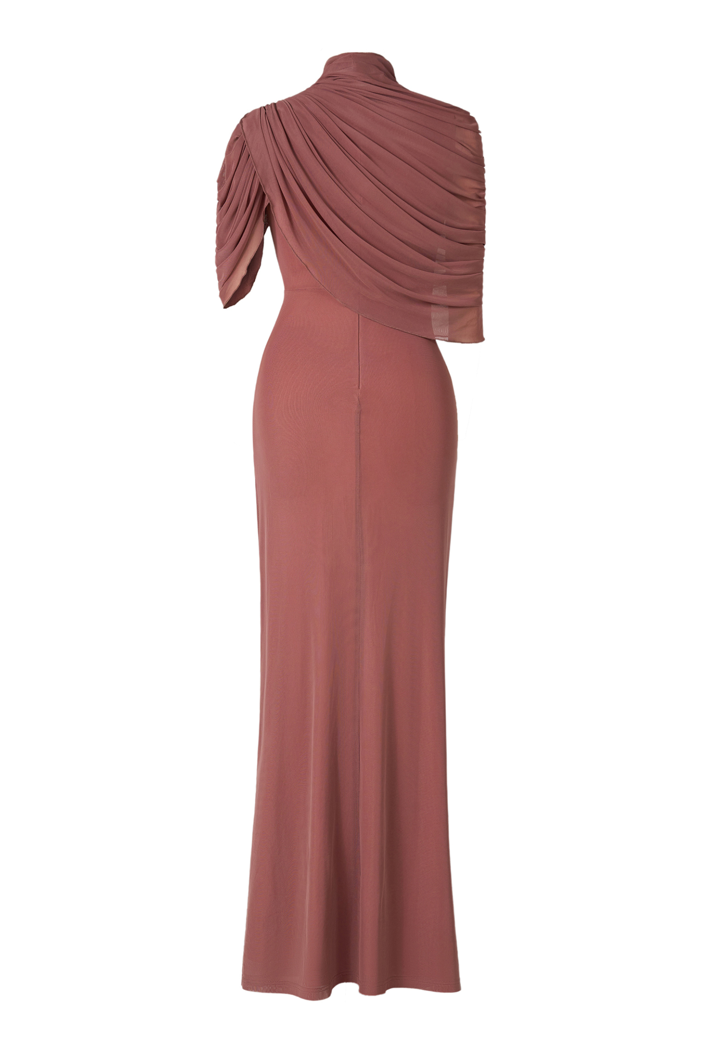 Ruched Asymmetrical High Neck Maxi Dress