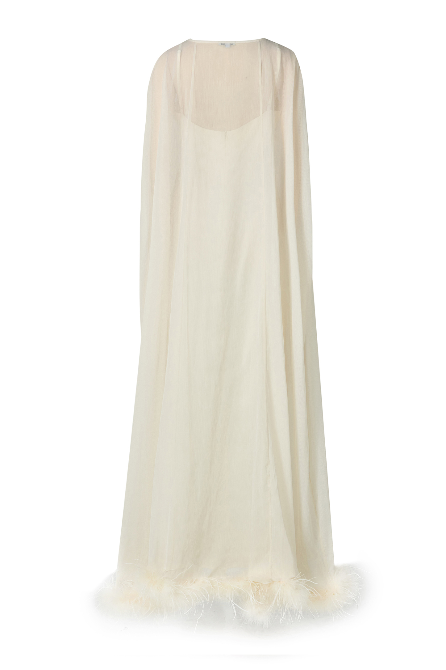 Slip Satin Maxi Dress With Ostrich Feather Cape