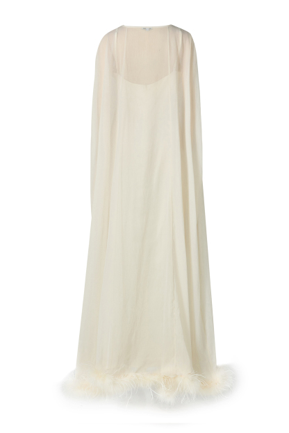 Slip Satin Maxi Dress With Ostrich Feather Cape