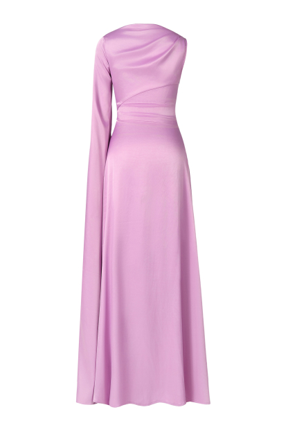 Contrast Color Gathering One Sleeve Maxi Dress