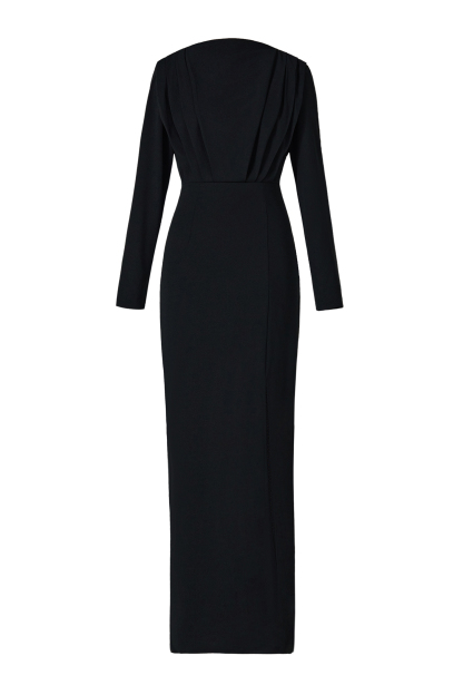 Solid High Split Long Sleeve Midi Dress