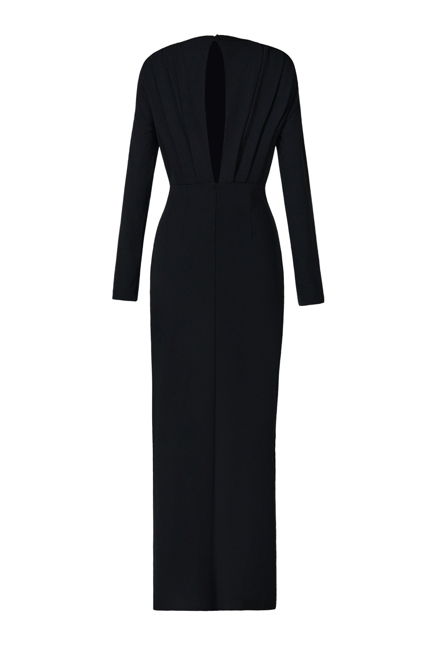 Solid High Split Long Sleeve Midi Dress