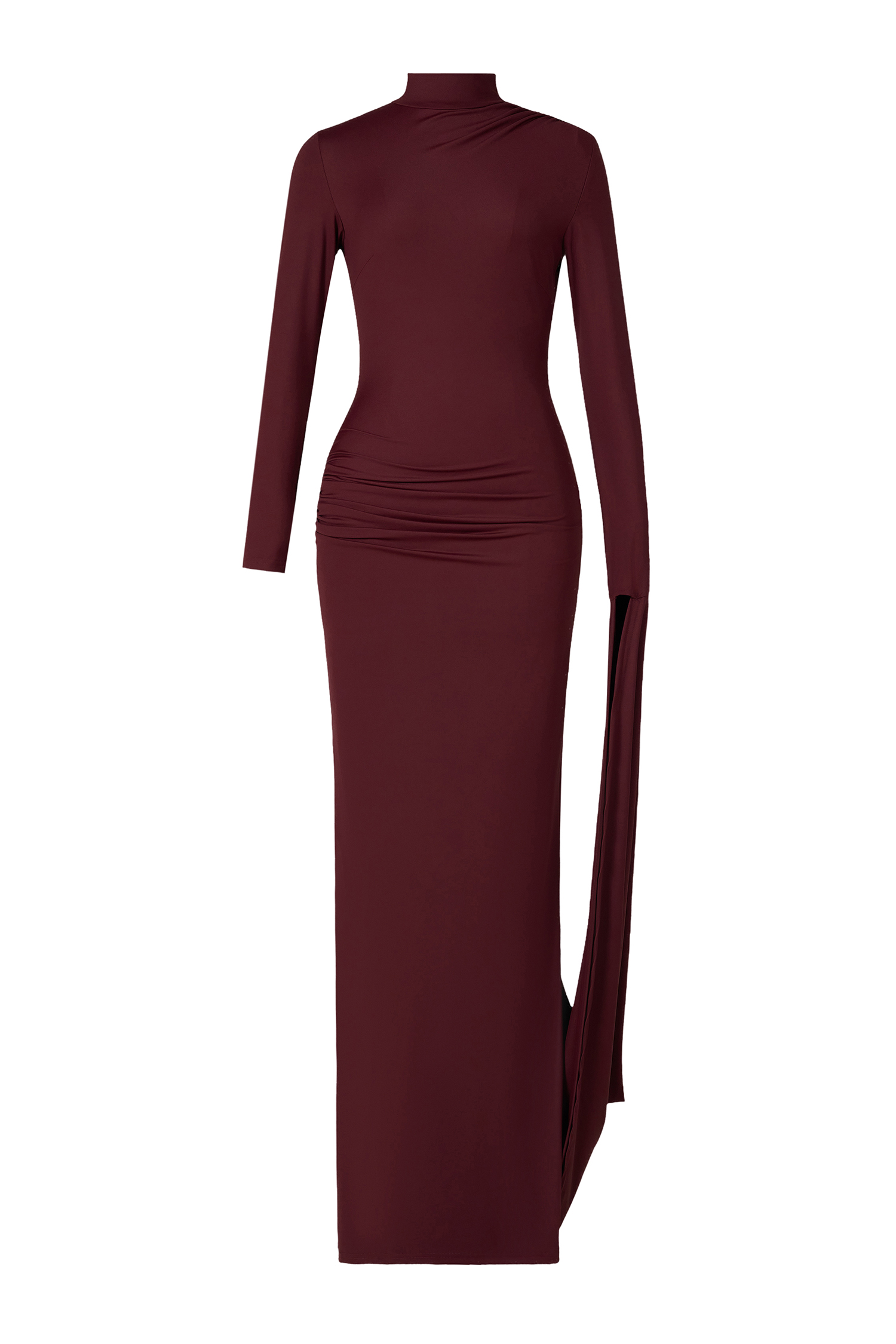 Jersey Solid Asymmetrical Sleeve Maxi Dress