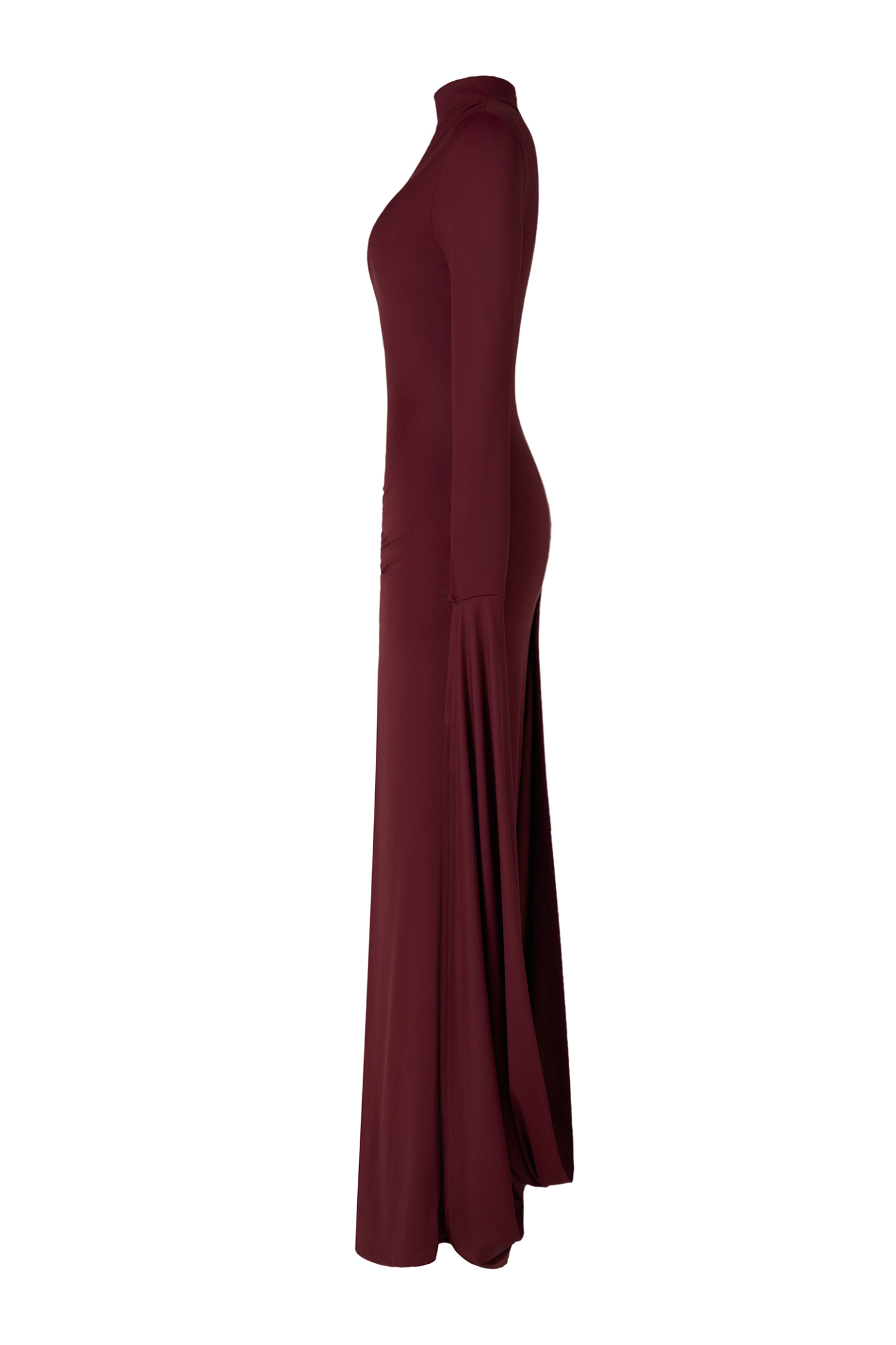 Jersey Solid Asymmetrical Sleeve Maxi Dress