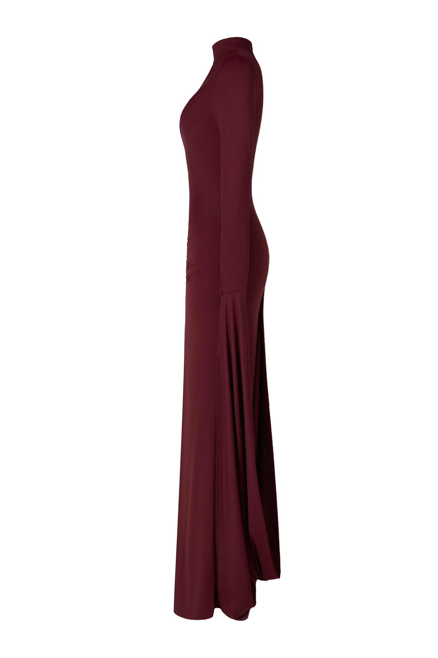 Jersey Solid Asymmetrical Sleeve Maxi Dress