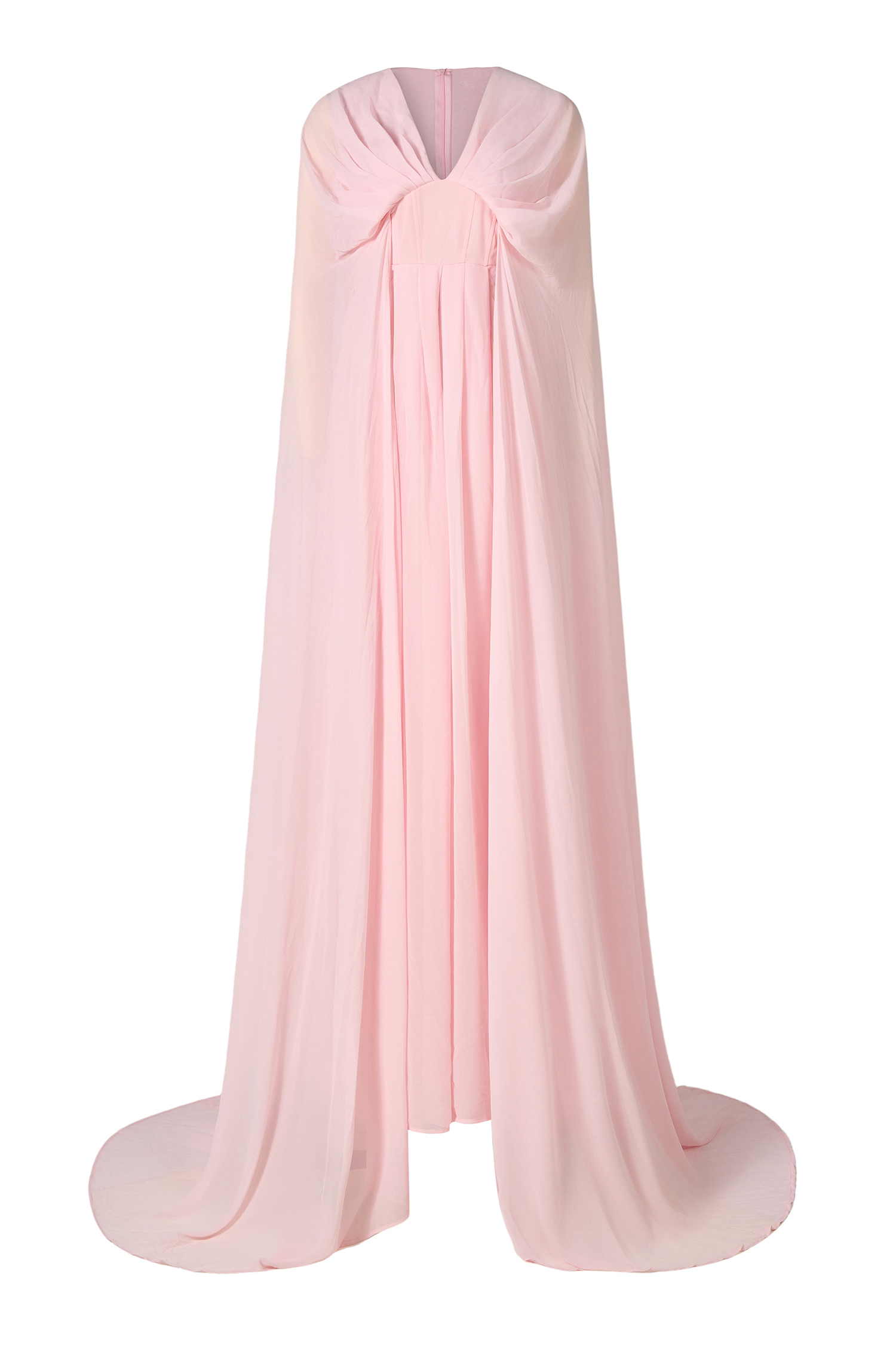 Chiffon Pleated V-Neck Cape Sleeve Maxi Dress