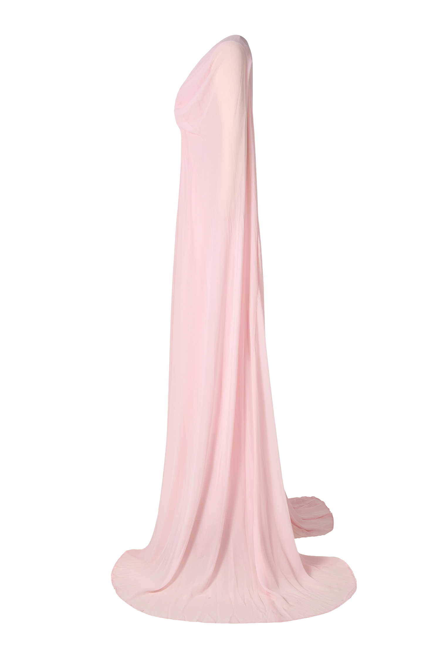 Chiffon Pleated V-Neck Cape Sleeve Maxi Dress