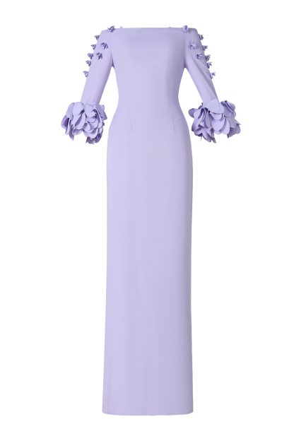 Solid 3D Flower One-Shoulder Maxi Dress