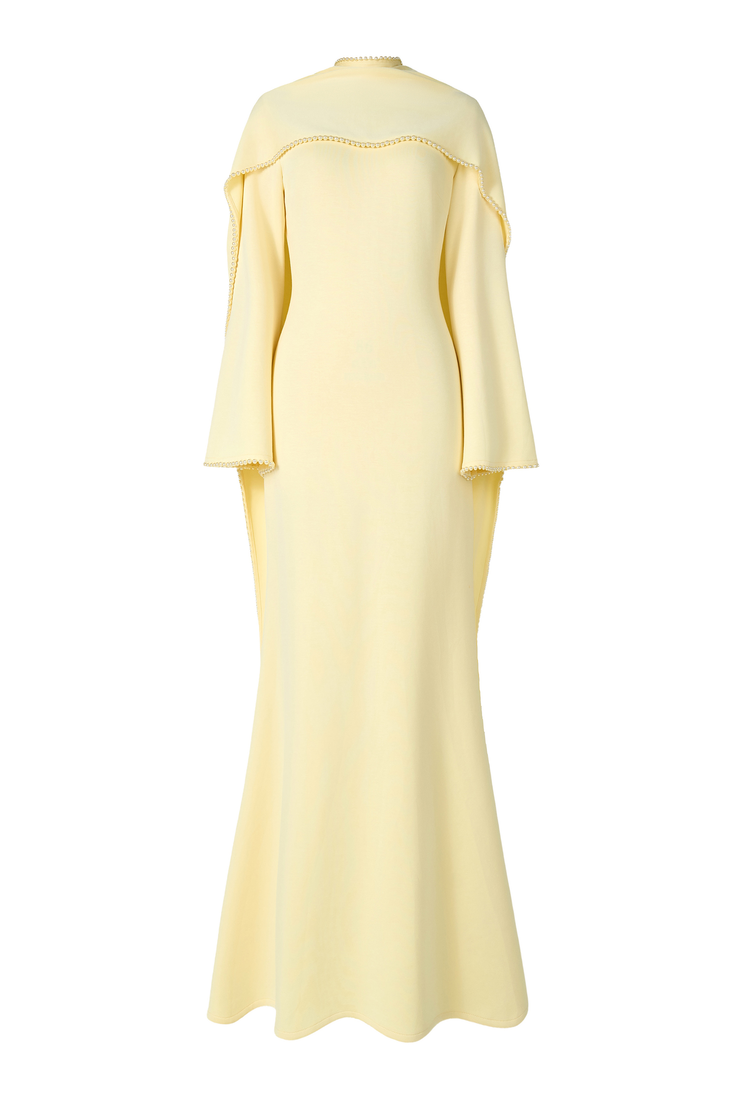 Solid Long Sleeve Faux Pearl Maxi Dress