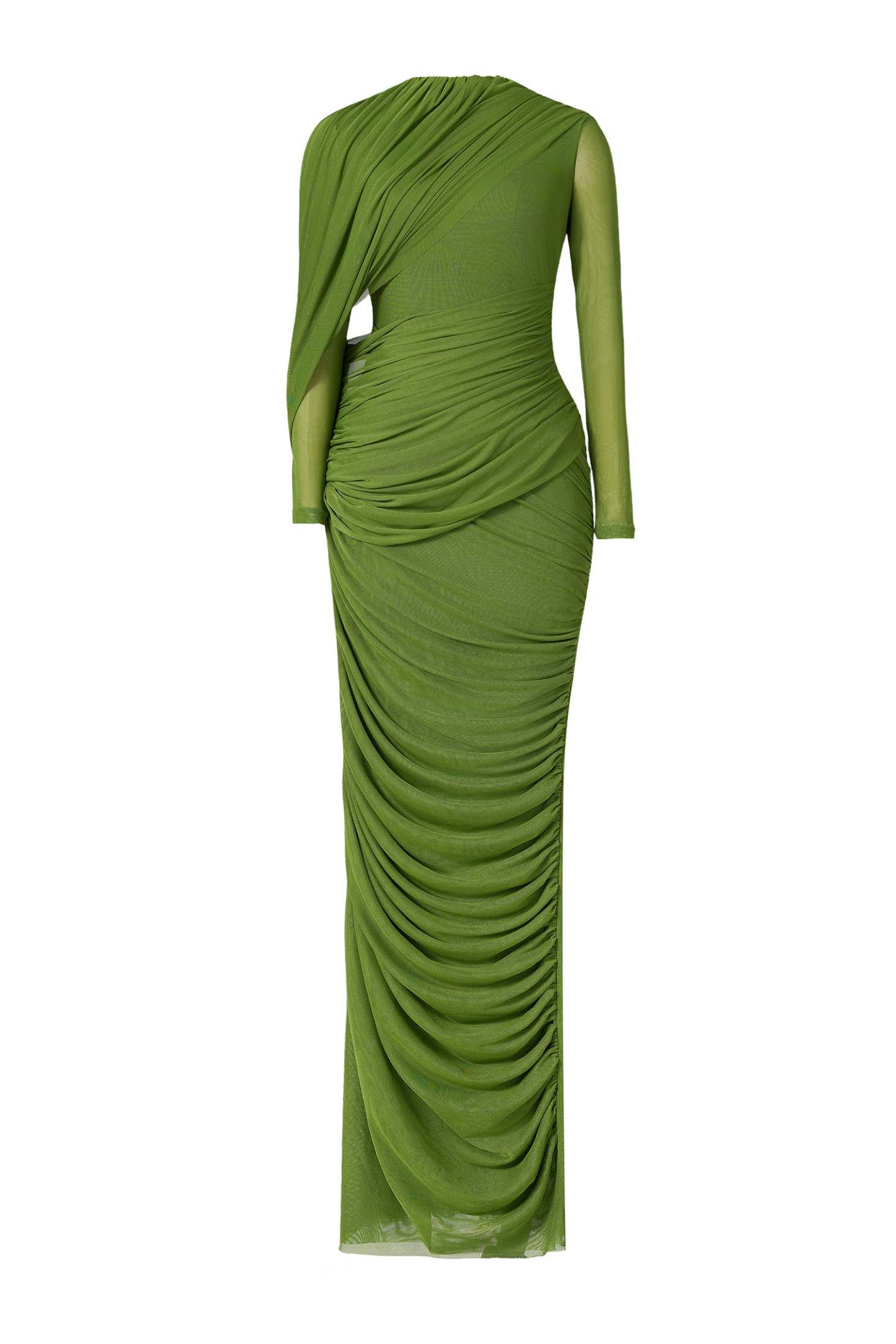 Mesh Gathering Long Sleeve Maxi Dress