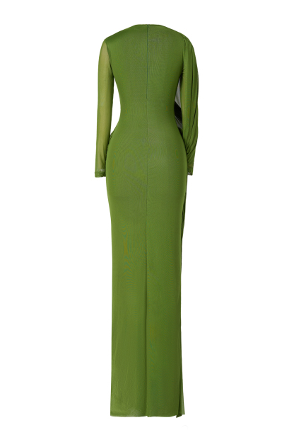 Mesh Gathering Long Sleeve Maxi Dress