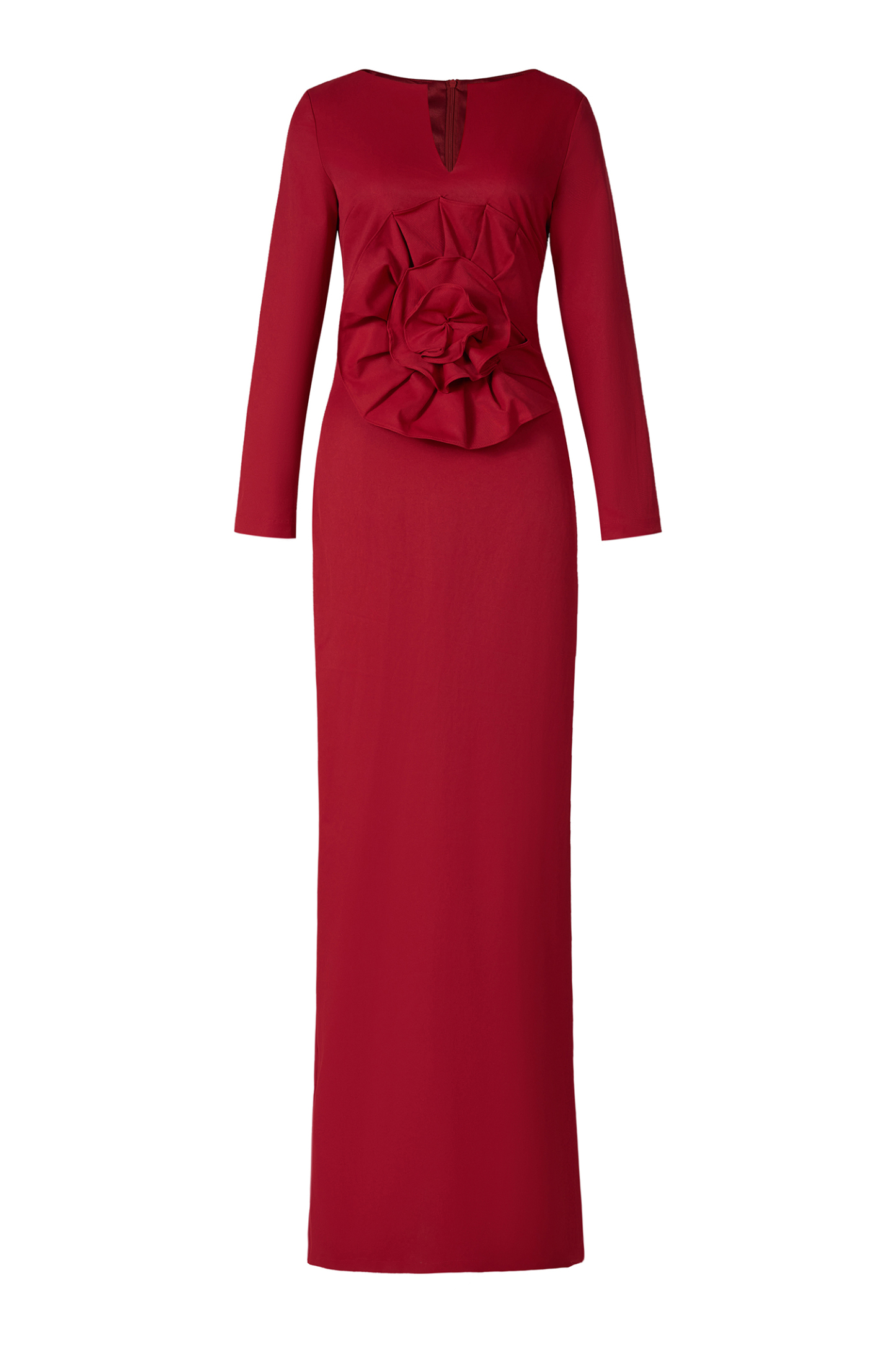 3D Flower Solid Long Sleeve Maxi Dress