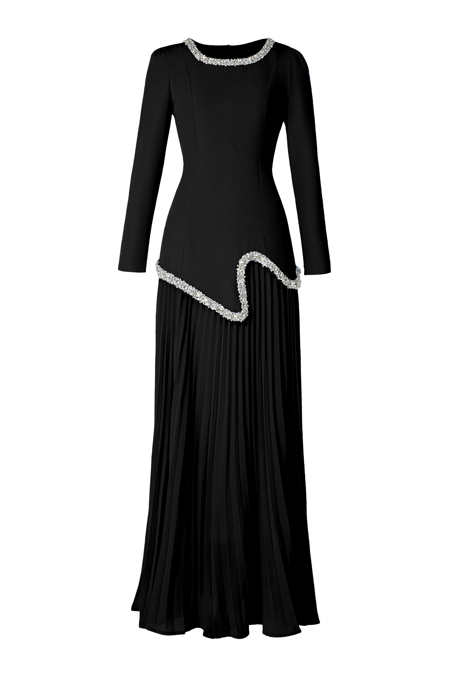 Rhinestone Long Sleeve Top & High Waist Pleated Midi Skirt Set