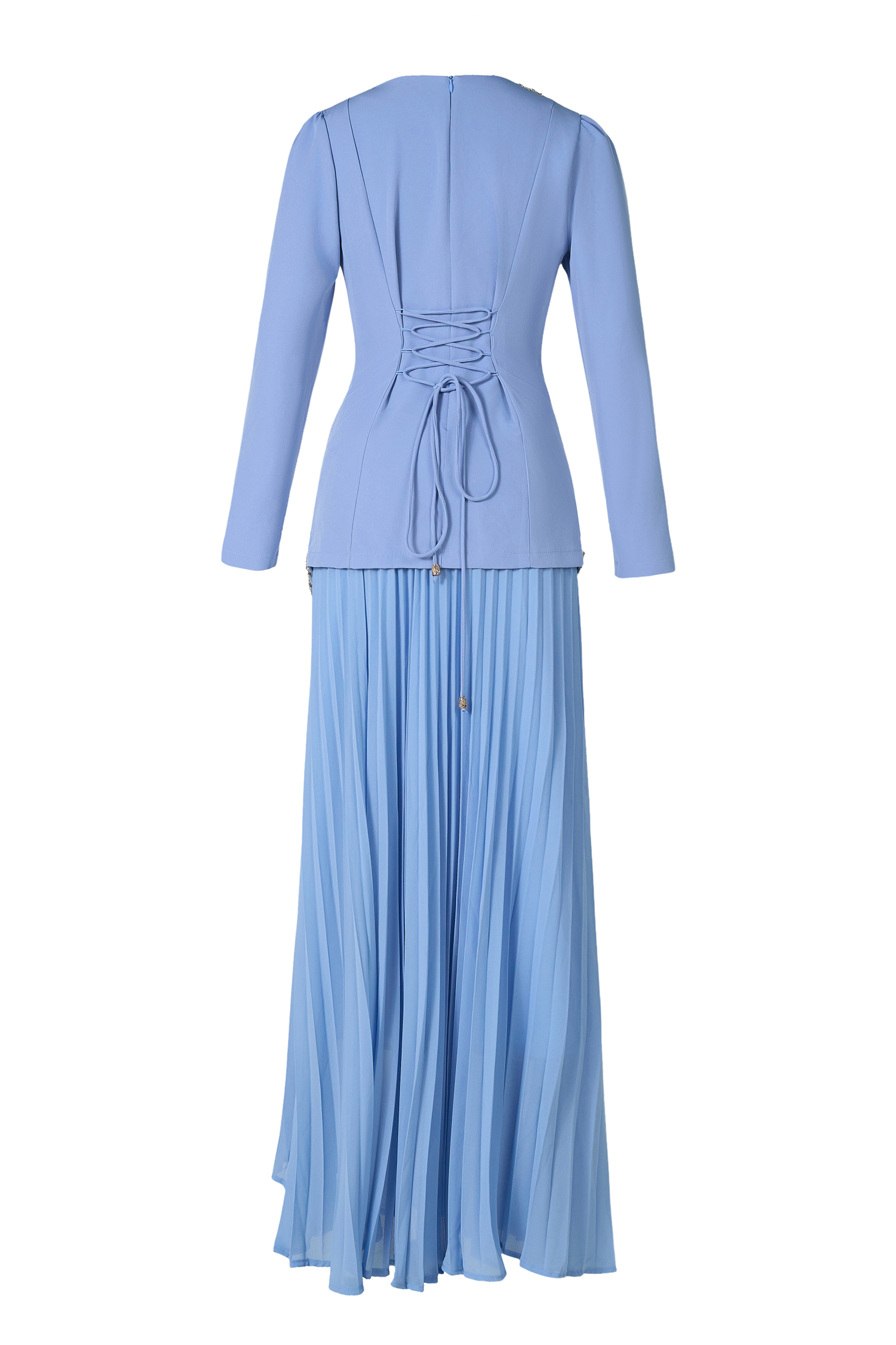 Rhinestone Long Sleeve Top & High Waist Pleated Midi Skirt Set