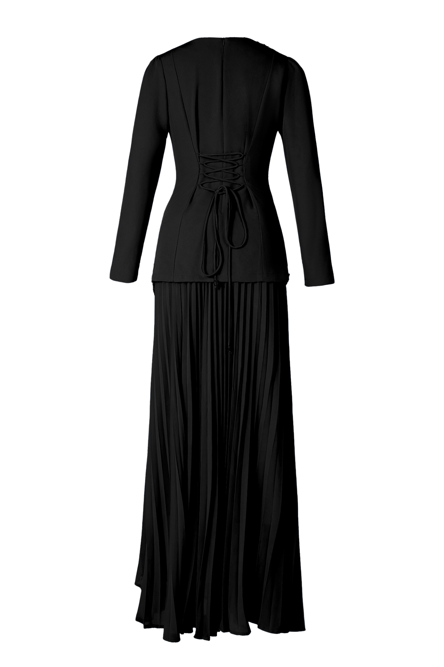 Rhinestone Long Sleeve Top & High Waist Pleated Midi Skirt Set