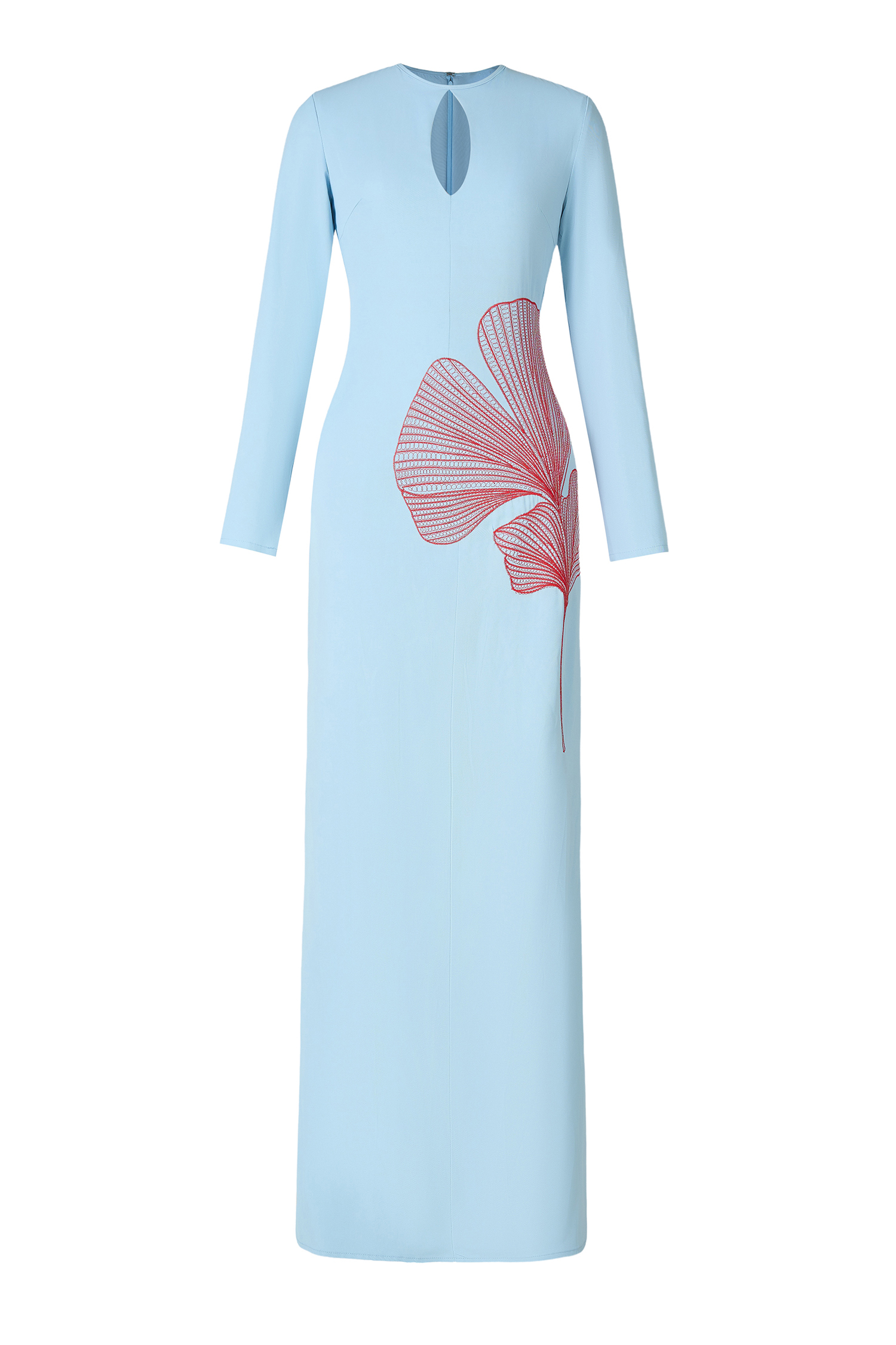 Embroidered Cut-Out Long Sleeve Maxi Dress