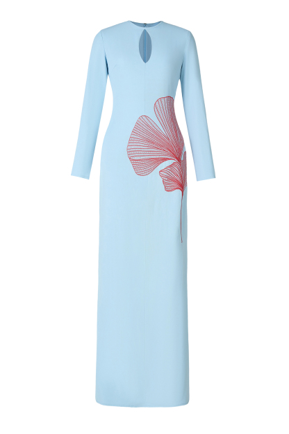 Embroidered Cut-Out Long Sleeve Maxi Dress