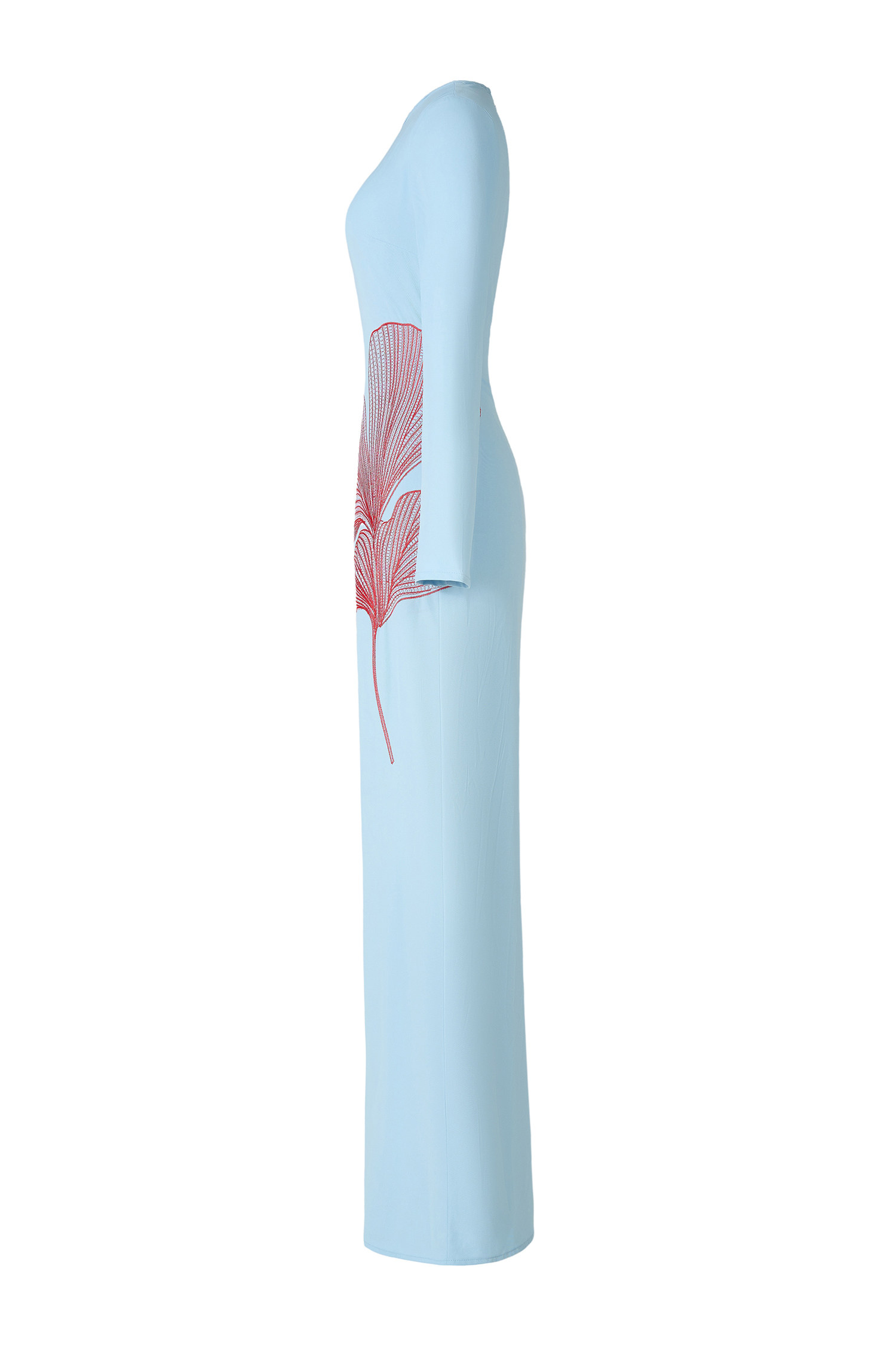 Embroidered Cut-Out Long Sleeve Maxi Dress