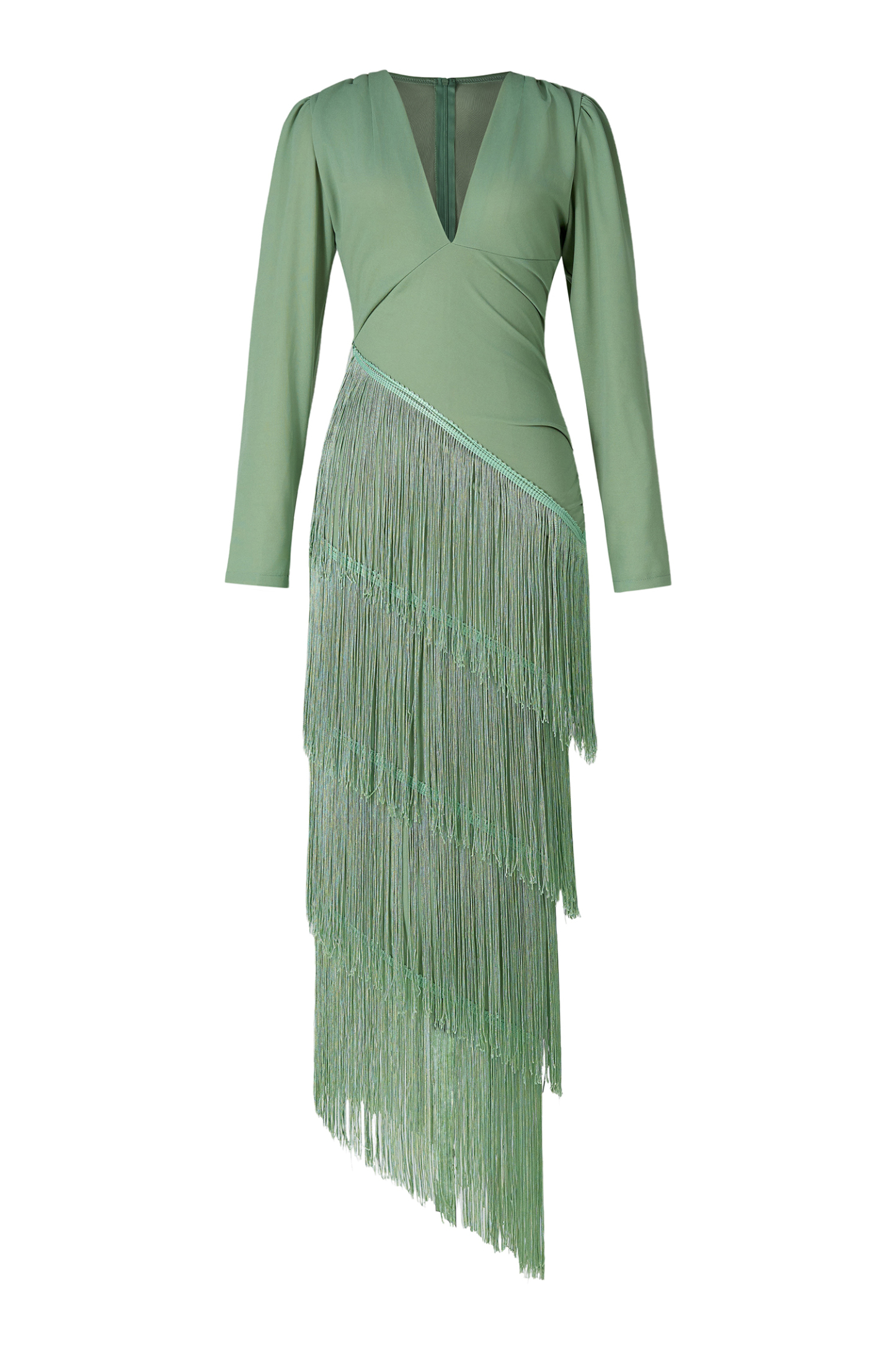 Tassel Ruched Long Sleeve Midi Dress